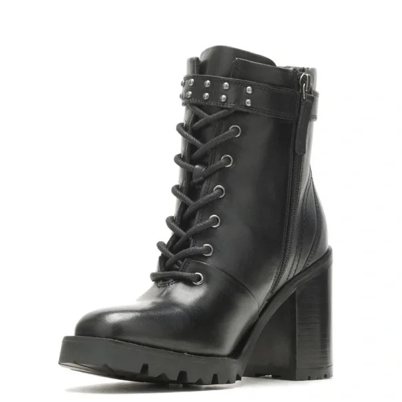 Harley-Davidson Adina Lace-Up Moto Boots Women’s 7 Black Leather Block Heel - Picture 5 of 7